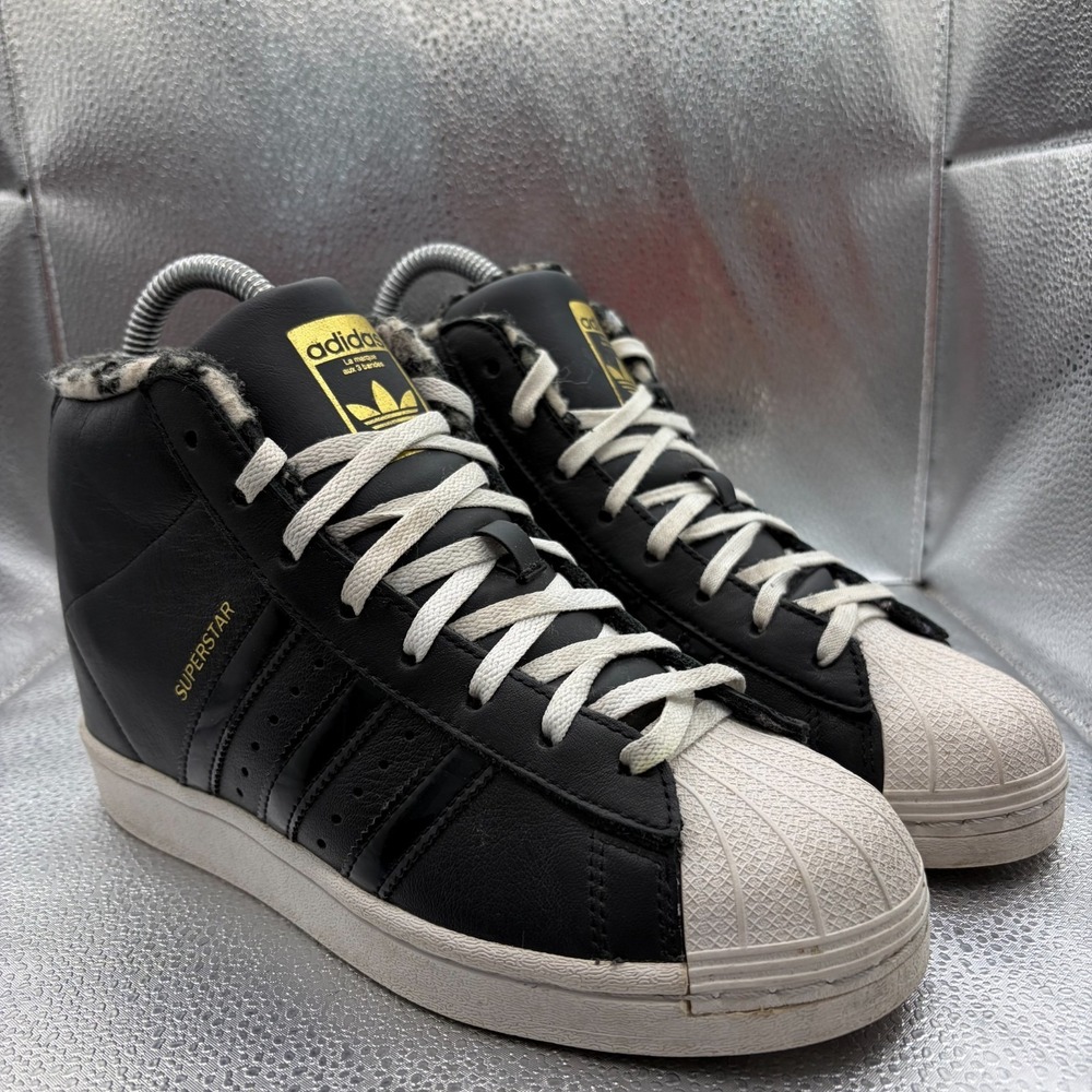 Size‎ 7 Adidas Superstar Up Faux Leopard Fur Black Womens Sneakers FY4794